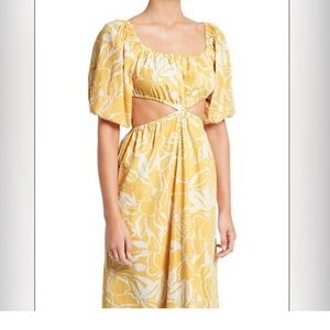 Faithful The Brand Yellow Floral Cutout midi dress size US 6 summer resortwear